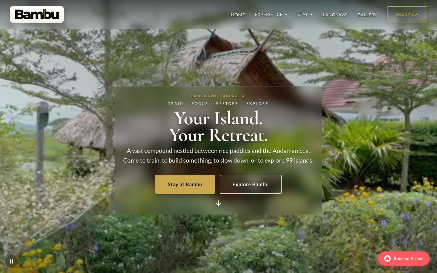 Bambu Getaway homepage desktop with mobile preview
