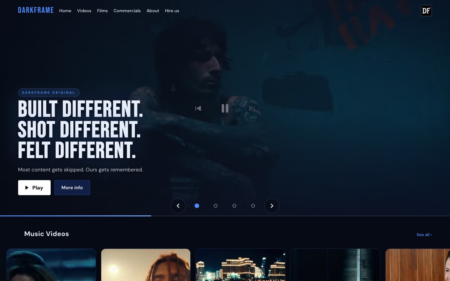 Darkframe Production homepage (desktop and mobile)