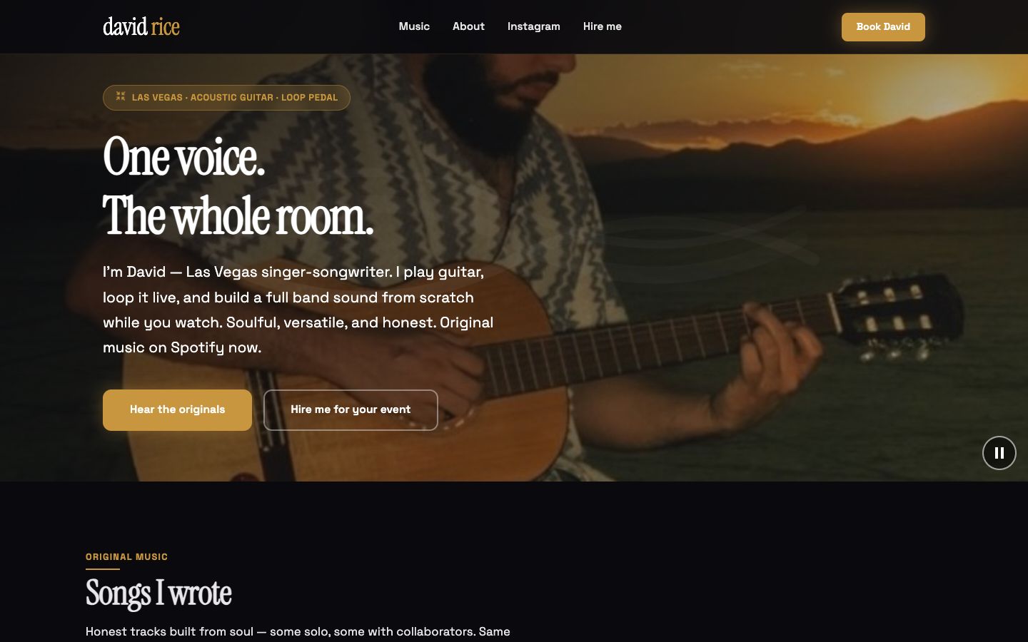 David Rice artist homepage (desktop and mobile)