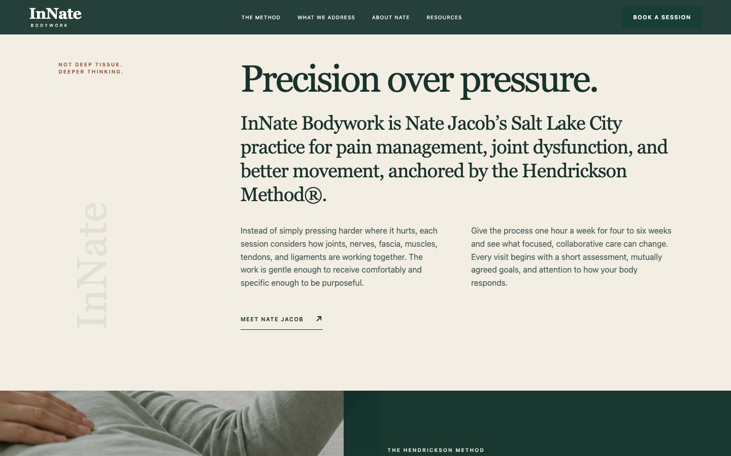 InNate Bodywork homepage scrolled desktop