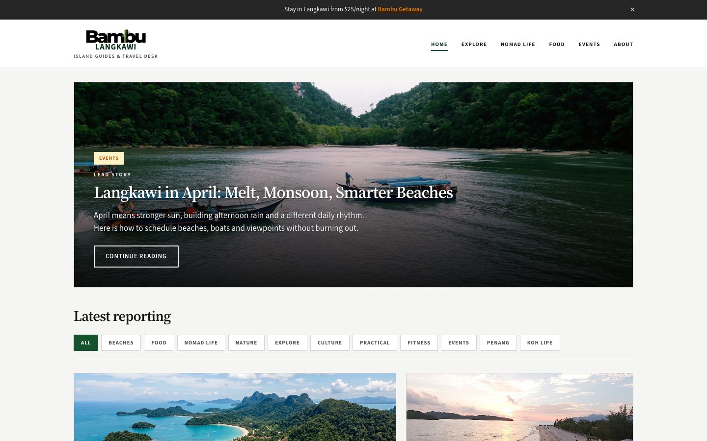 Langkawi Blog homepage desktop with mobile preview
