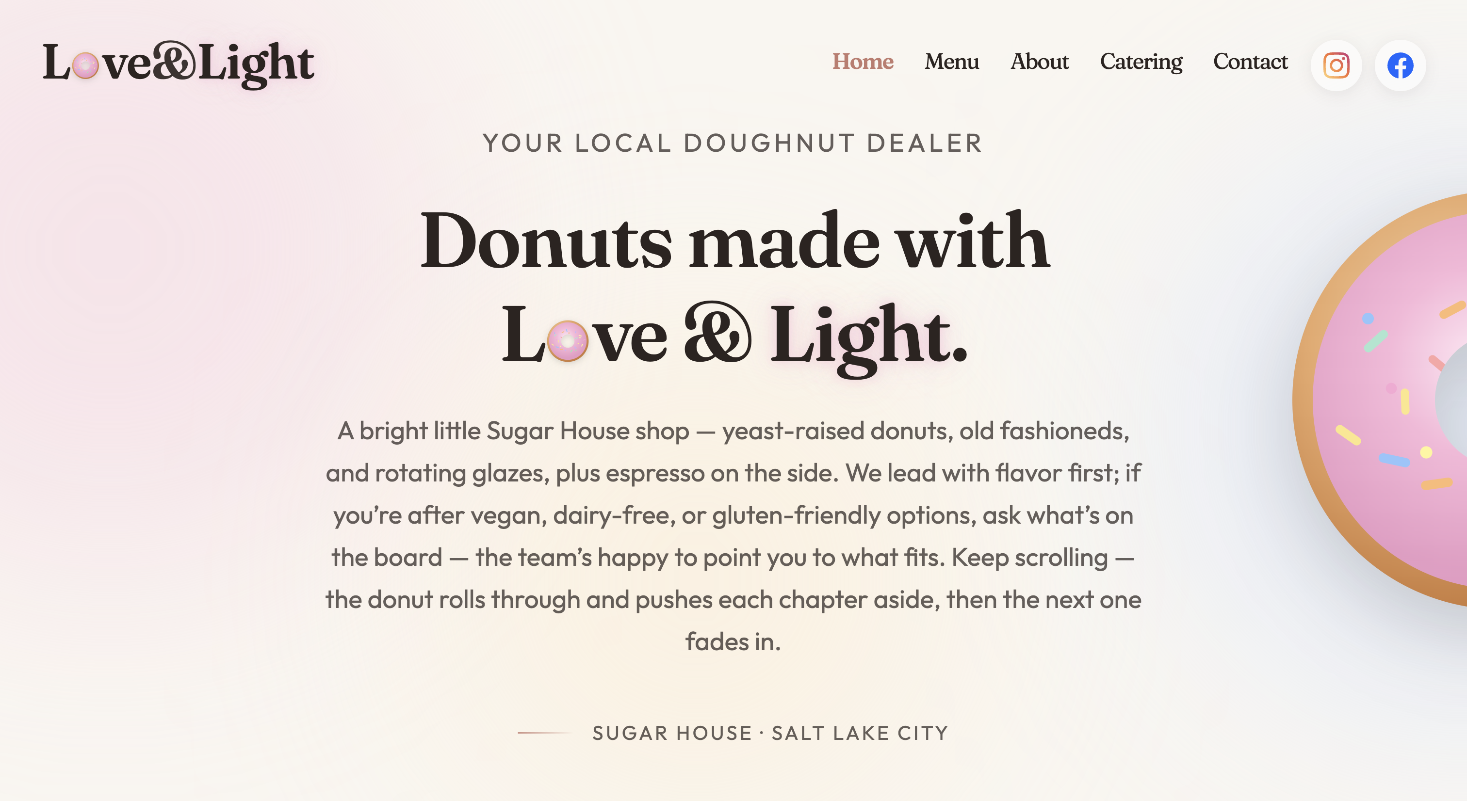 Love and Light Bakery Sugar House donut shop website built by Vibe89