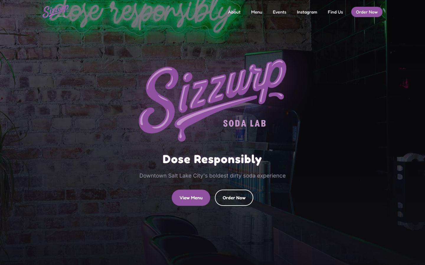 Sizzurp Soda Lab website homepage built by Vibe89, Salt Lake City craft soda brand